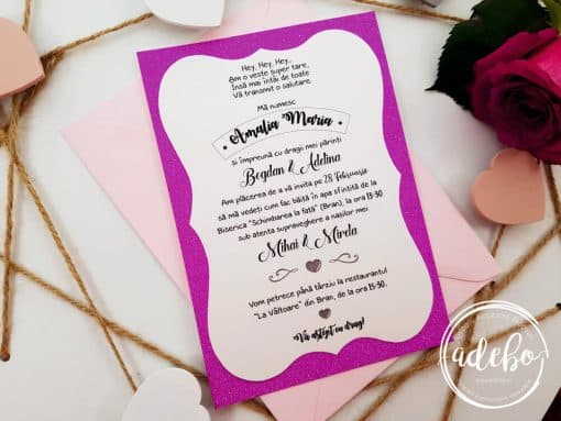 Invitatie Botez Roz Fuchsia
