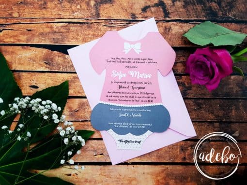 Invitatie botez Fustita Roz