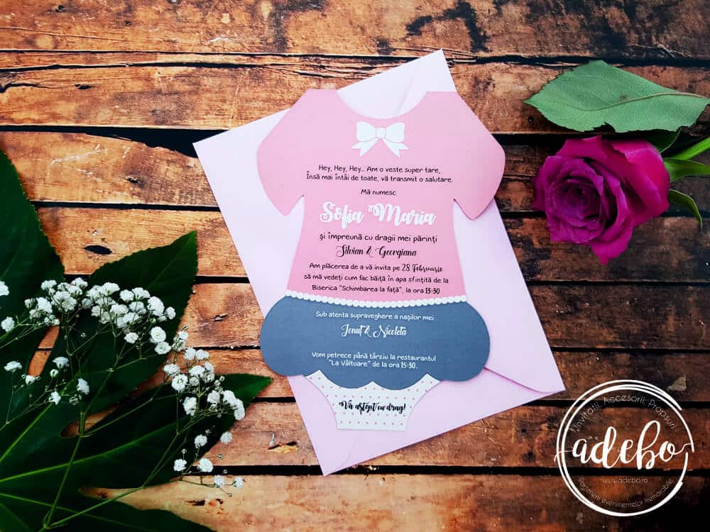 Invitatie botez Fustita Roz