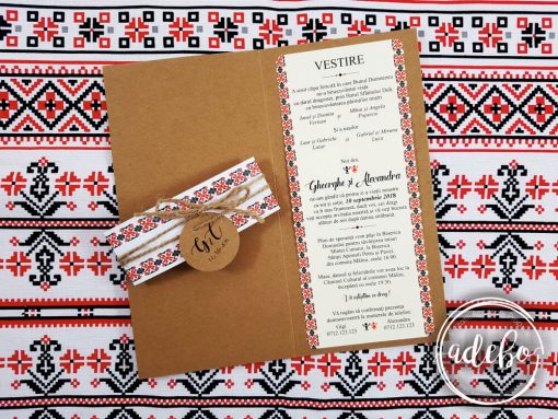 Invitatie nunta cu motive traditionale romanesti