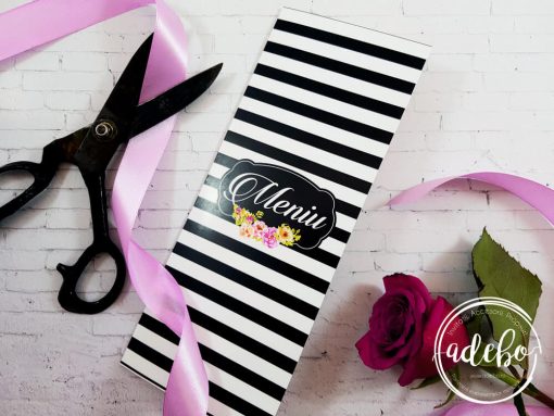 meniu nunta Minola - alb negru dungi