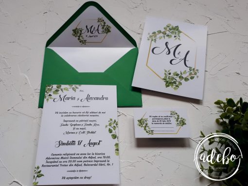 Invitatie nunta Greenery cu plic verde 4