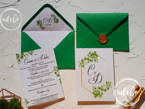 Invitatie nunta Greenery cu plic verde 7