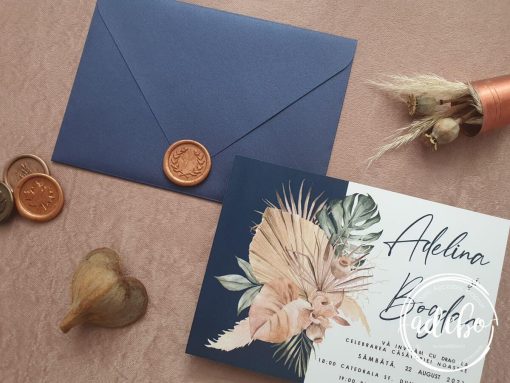 Invitatie nunta Palm & Navy Blue - imagine 5