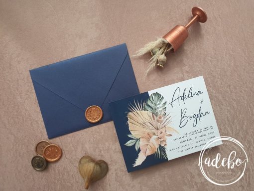 Invitatie nunta Palm & Navy Blue - imagine 3