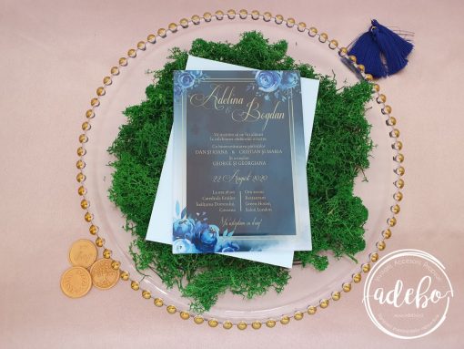 Invitatii nunta plexiglas - Blue and Gold - imagine 3
