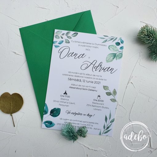 Invitatie nunta cu frunze eucalipt