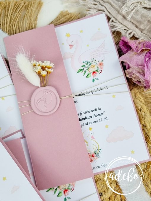 Invitatie botez Lebada si flori 1