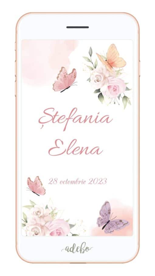 Invitatie digitala video - Fluturi si trandafiri