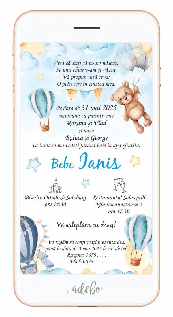 Invitatie online - Ursulet si baloane cu aer cald