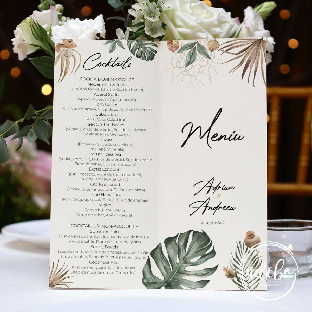 Meniu nunta - Monstera & pampas
