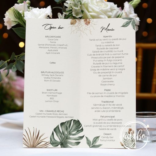 Meniu nunta Monstera & pampas